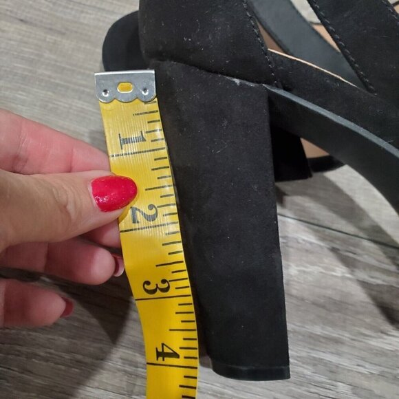 Torrid Womens Sz 10.5W Black Block Heels Open Toe Ankle Straps Suede 4 Inch Heel - Picture 8 of 13